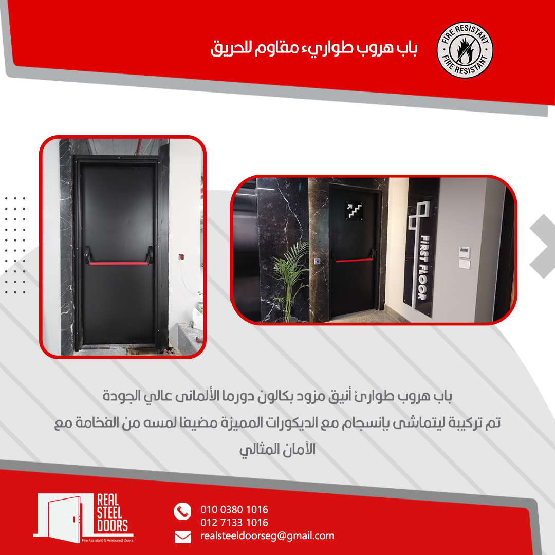 Premium fire-rated emergency door · Dorma panic exit — Real Steel Doors steel door Egypt